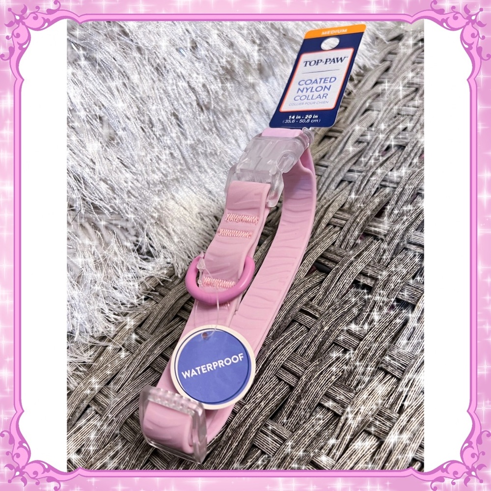 M Petsmart Pastel Pink Zebra Dog Collar Coated Nylon Puppy Pet Waterproof MEDIUM